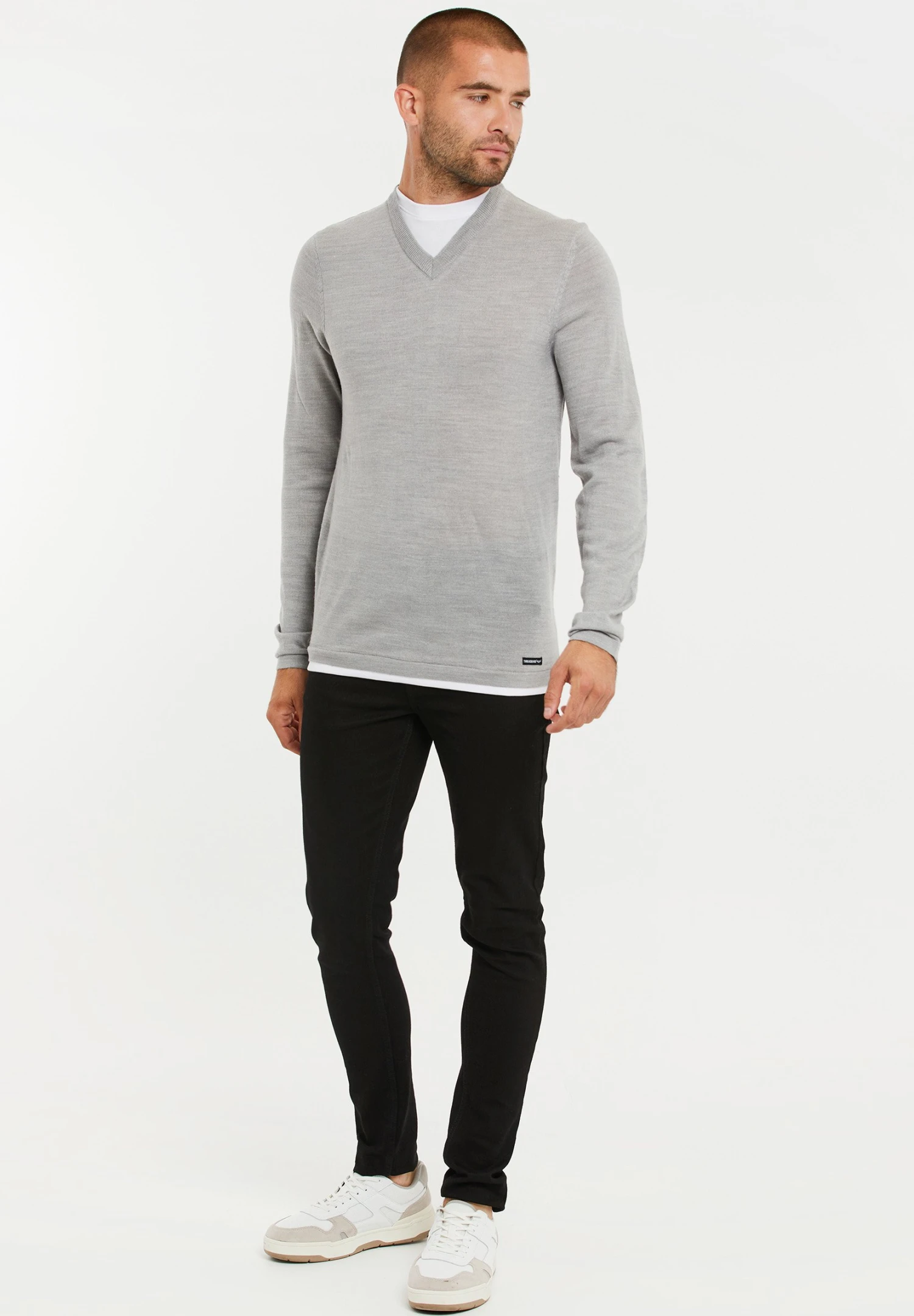 Threadbare Bramwell V-Neck - Trui - Grey Marl 4 Threadbare Bramwell V-Neck - Trui - Grey Marl - Afbeelding 2