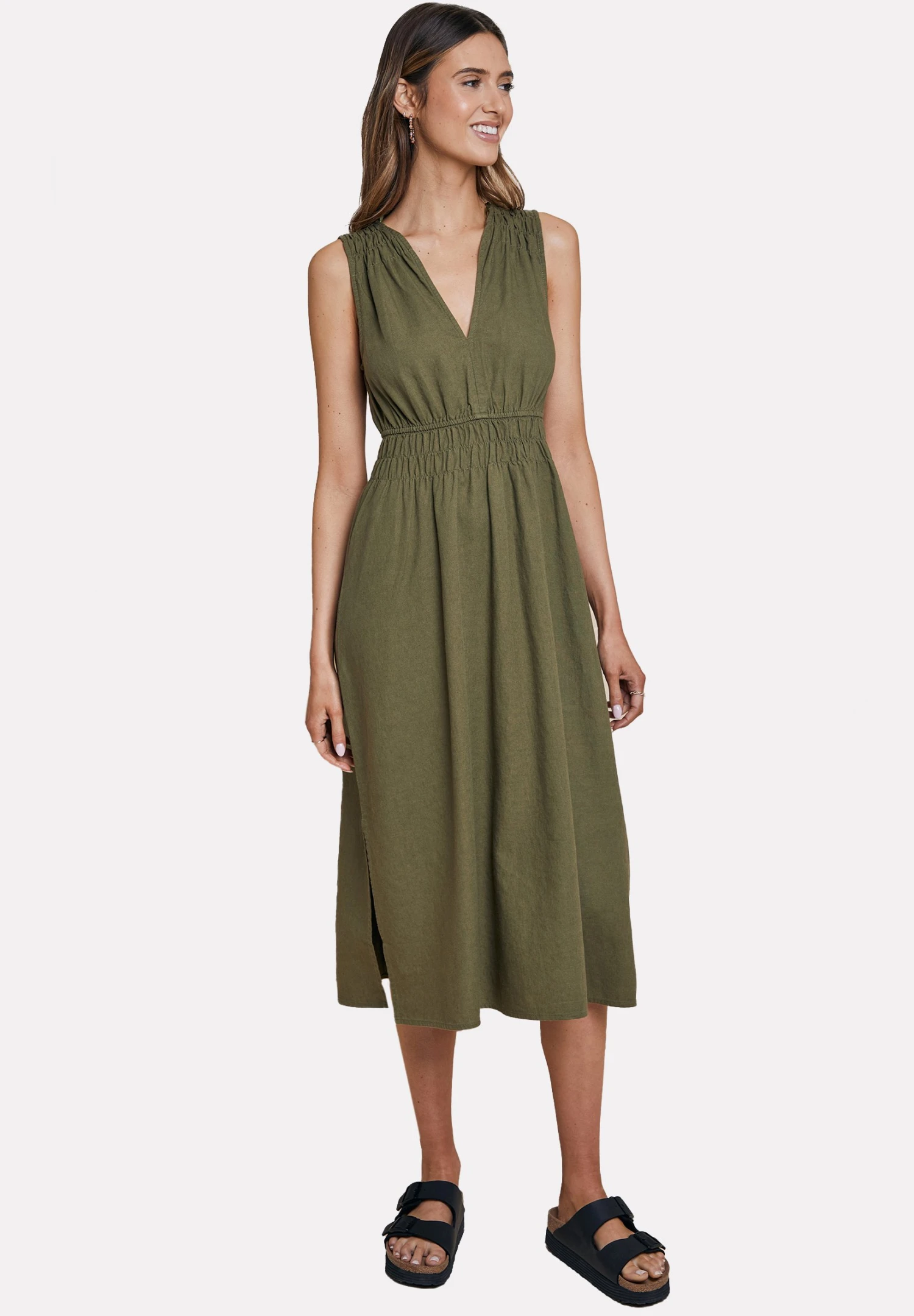 Threadbare Thb Peppercorn Waisted Midi - Jurk - Olive 3 Threadbare Thb Peppercorn Waisted Midi - Jurk - Olive