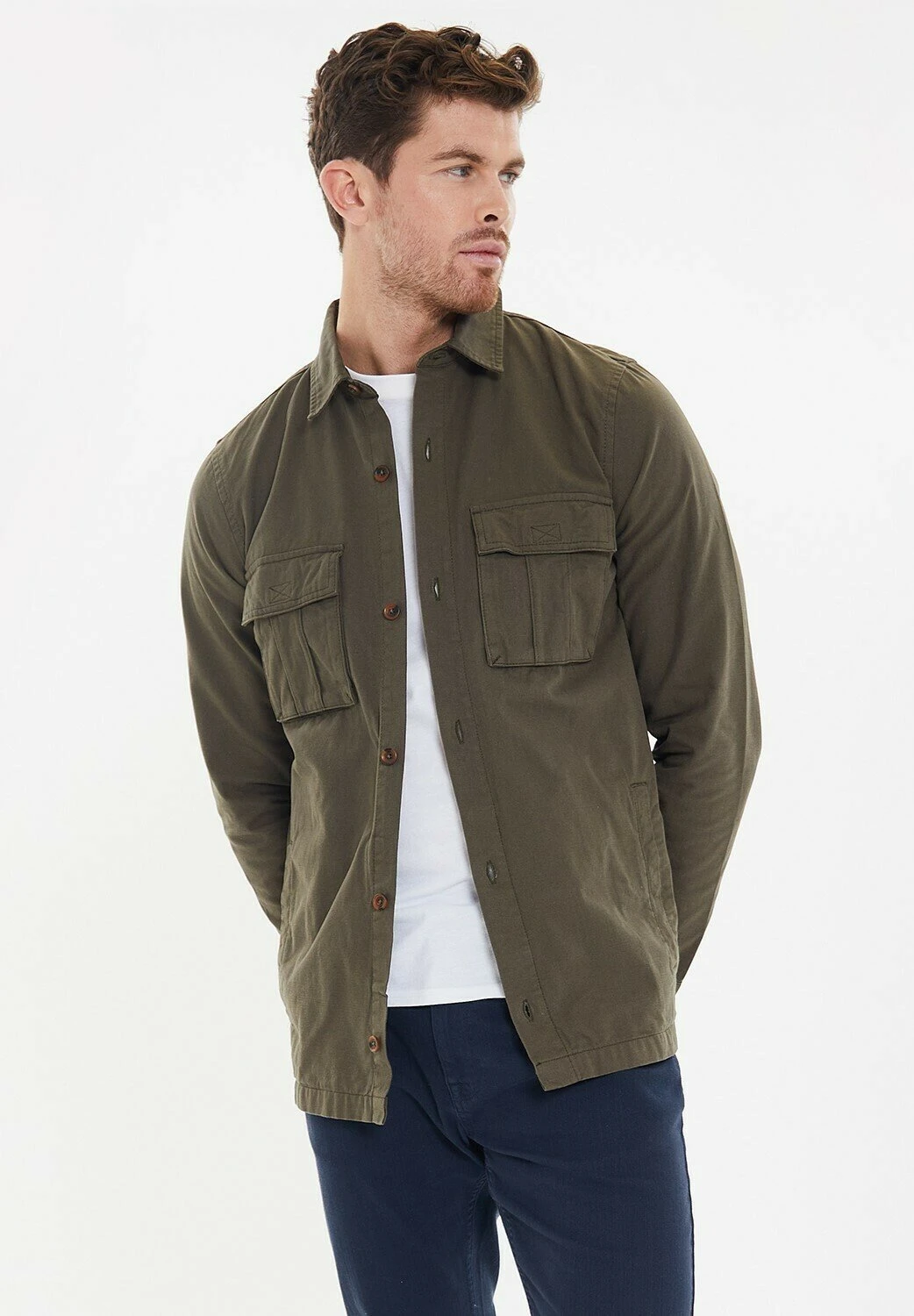 Threadbare Thb Lslv Drupe - Overhemd - Khaki 3 Threadbare Thb Lslv Drupe - Overhemd - Khaki