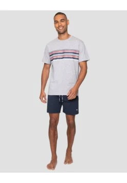Threadbare Pyjama-Set - Shorts - Grey Marl & Navy