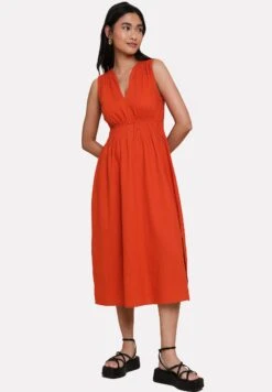 Threadbare Thb Peppercorn Waisted Midi - Jurk - Orange