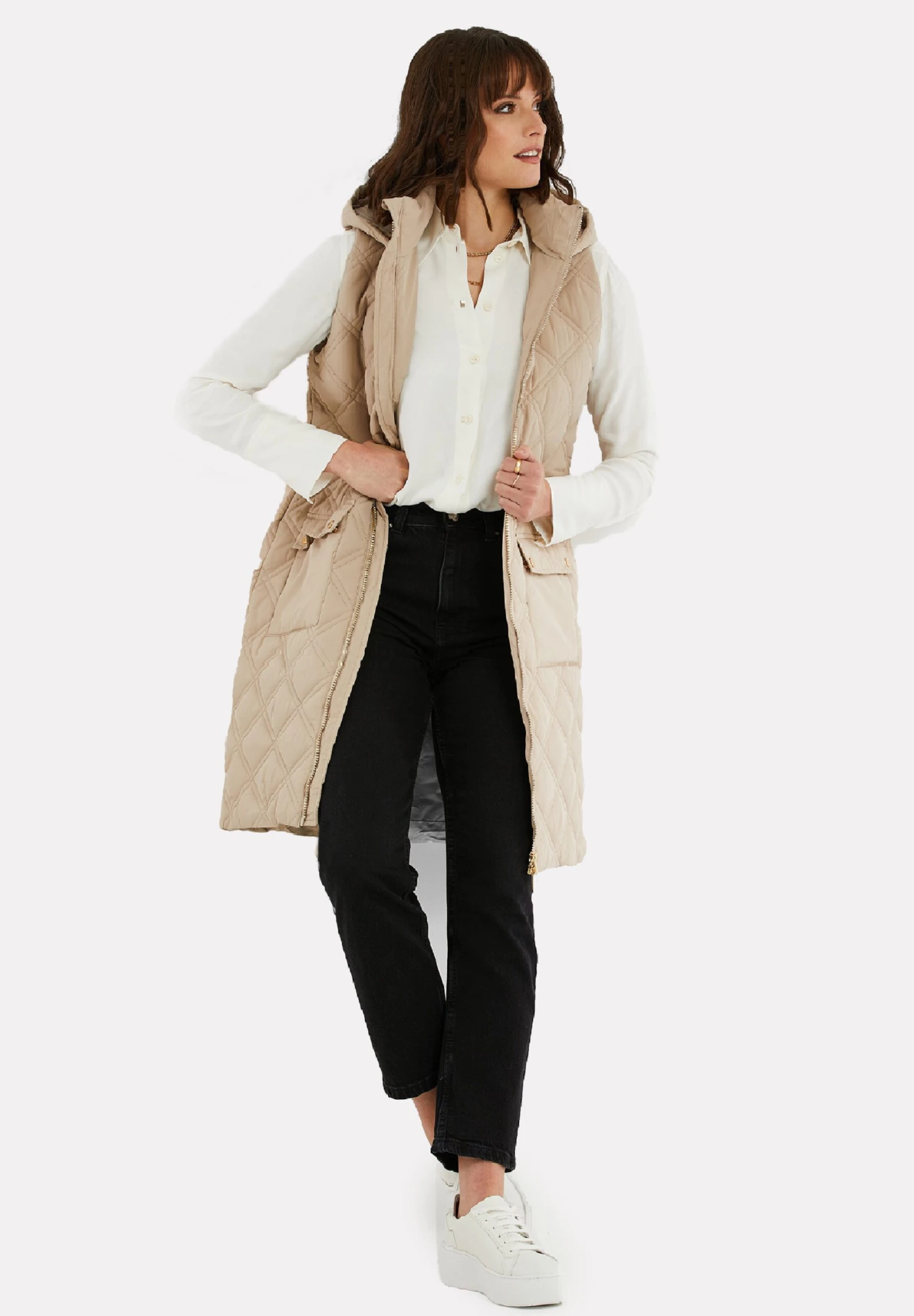 Threadbare Maggie Diamond Quilted- Bodywarmer - Taupe 4 Threadbare Maggie Diamond Quilted- Bodywarmer - Taupe - Afbeelding 2