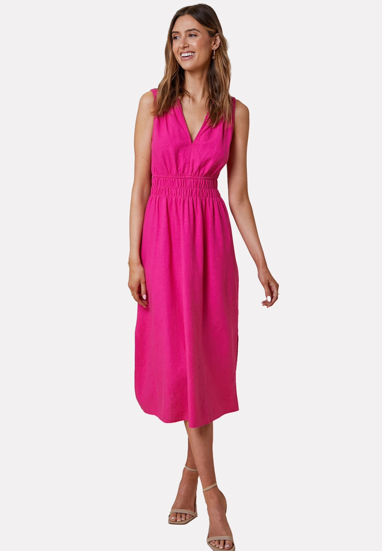 Threadbare Thb Peppercorn Waisted Midi - Jurk - Hot Pink 4 Threadbare Thb Peppercorn Waisted Midi - Jurk - Hot Pink - Afbeelding 2