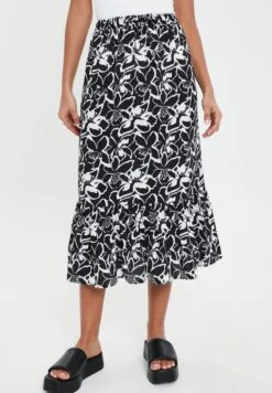 Threadbare Thb Midi Frill Rain - A-Lijn Rok - Black White