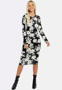 Threadbare Twirl Ruched - Etui-Jurk - BlackWhite