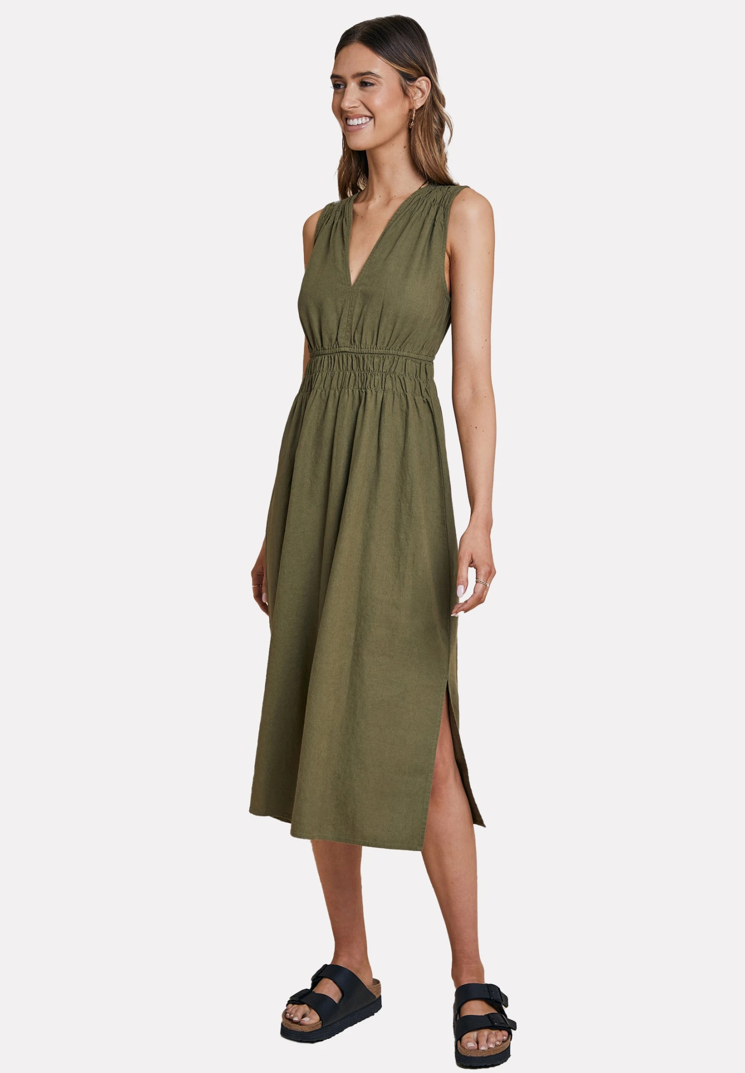 Threadbare Thb Peppercorn Waisted Midi - Jurk - Olive 5 Threadbare Thb Peppercorn Waisted Midi - Jurk - Olive - Afbeelding 3