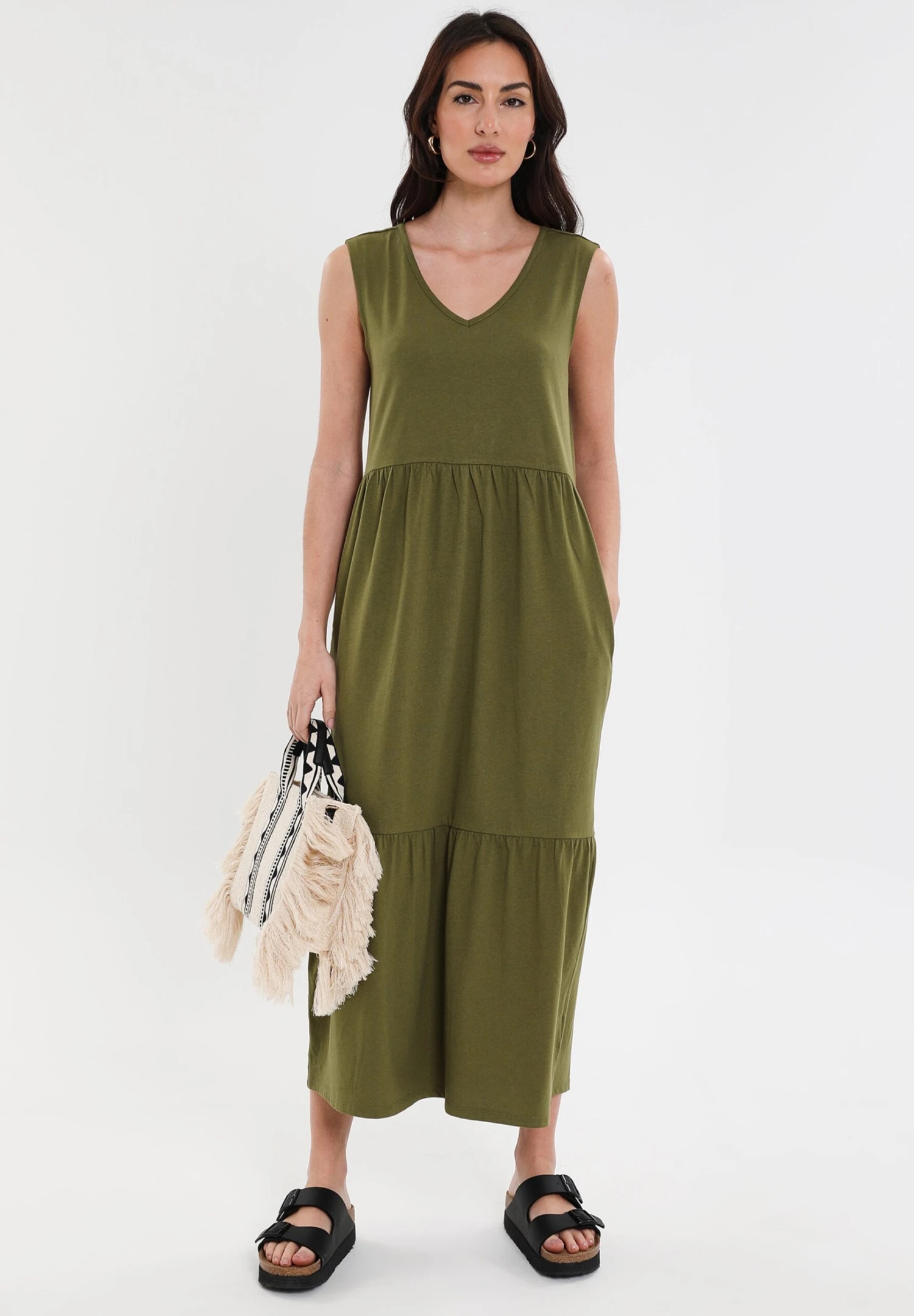 Threadbare Byers Tiered - Jerseyjurk - Olive 3 Threadbare Byers Tiered - Jerseyjurk - Olive