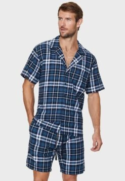 Threadbare Loungewear Temple - Pyjamashirt - Navy / Green Check