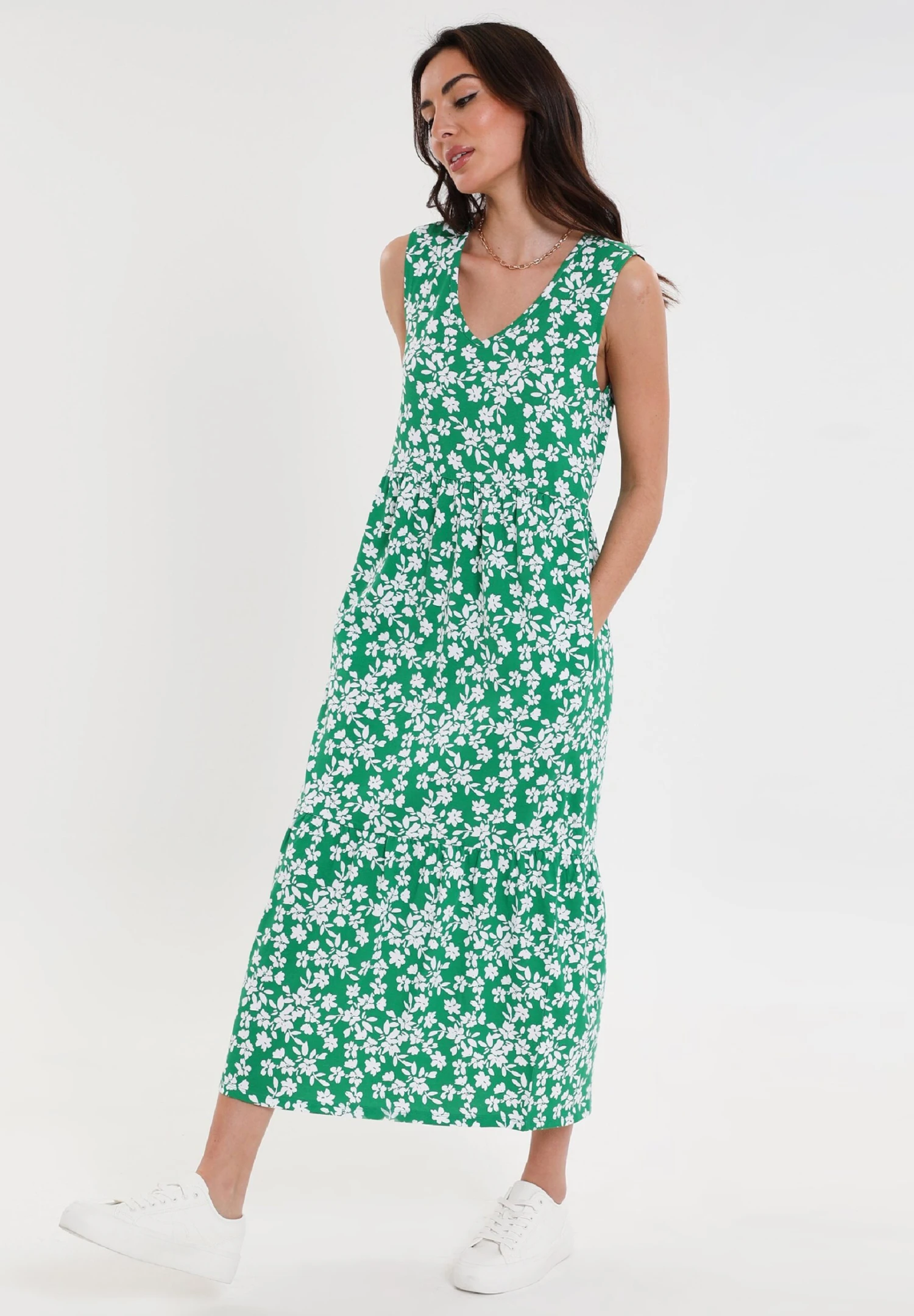 Threadbare Byers Tiered - Jerseyjurk - Green Floral 4 Threadbare Byers Tiered - Jerseyjurk - Green Floral - Afbeelding 2