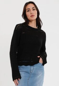 Threadbare Thb Melbourne Pointelle Crochet - Trui - Black