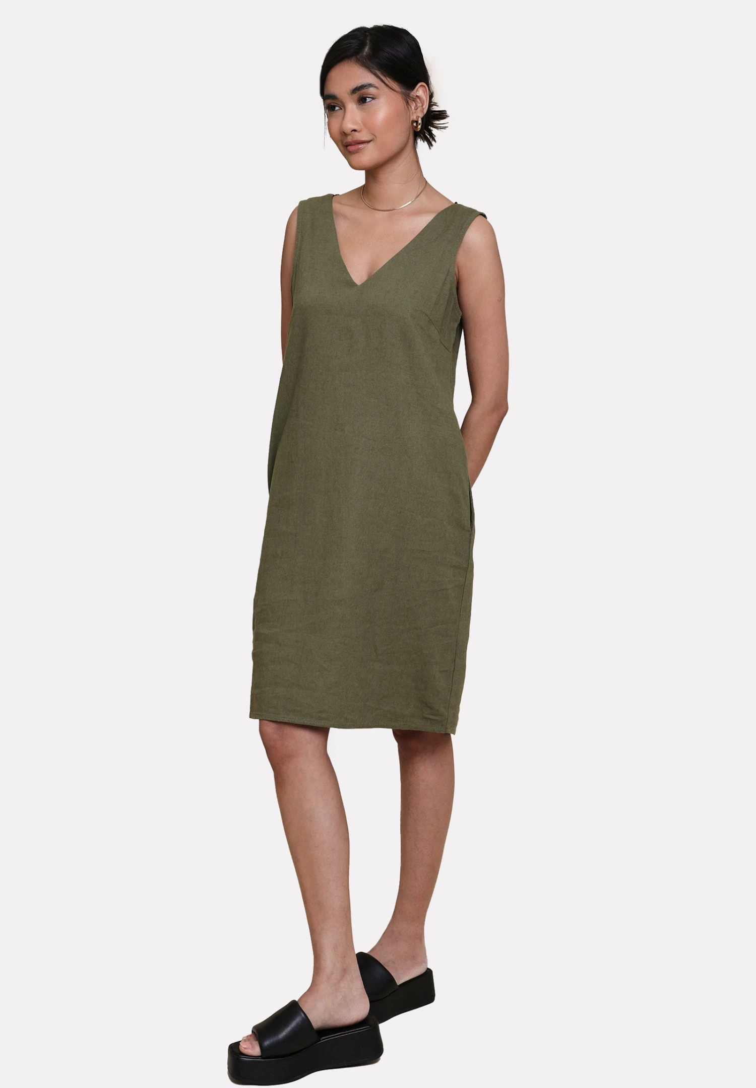 Threadbare Thb Peggy V - Jurk - Olive 4 Threadbare Thb Peggy V - Jurk - Olive - Afbeelding 2