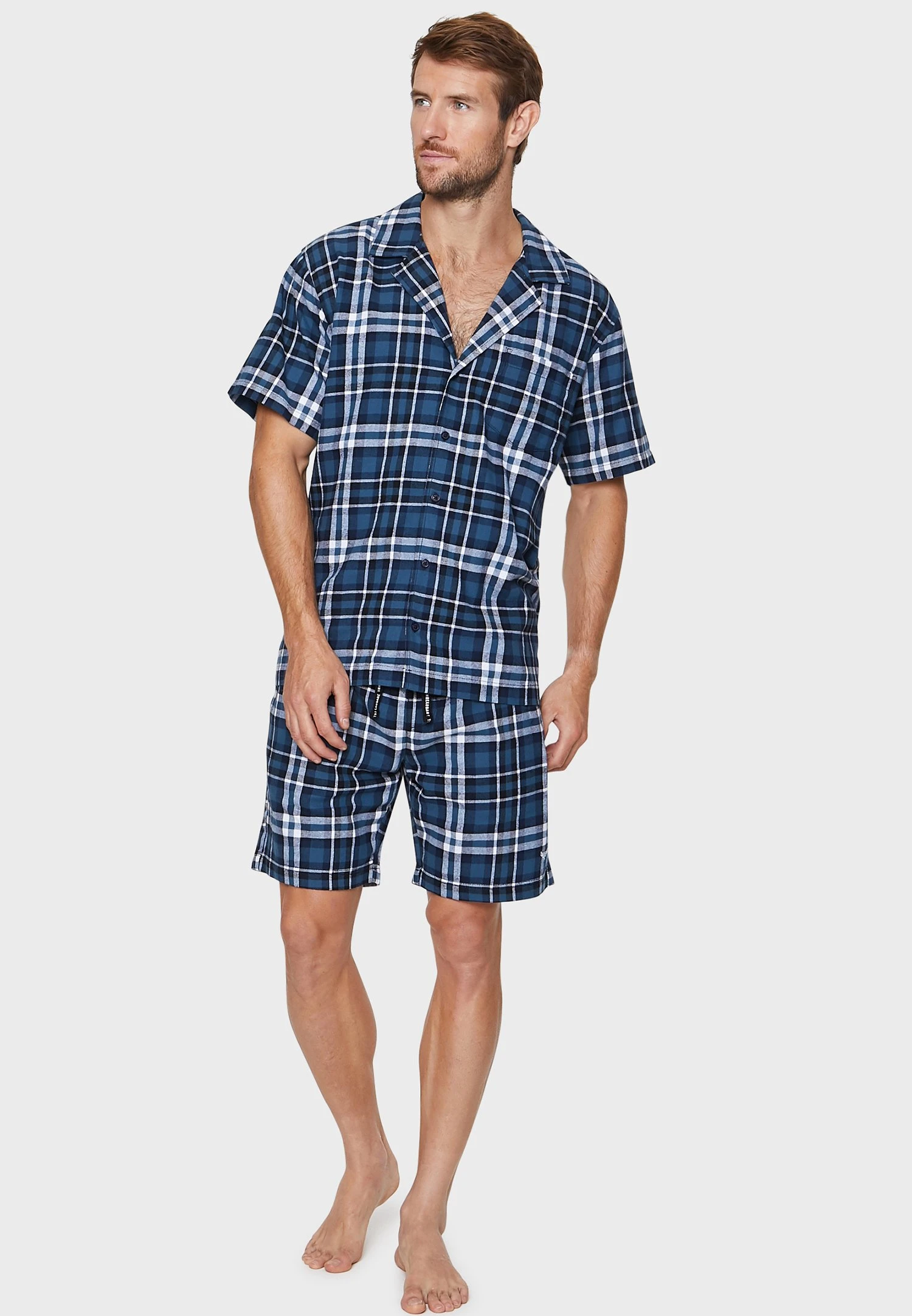 Threadbare Loungewear Temple - Pyjamashirt - Navy / Green Check 4 Threadbare Loungewear Temple - Pyjamashirt - Navy / Green Check - Afbeelding 2