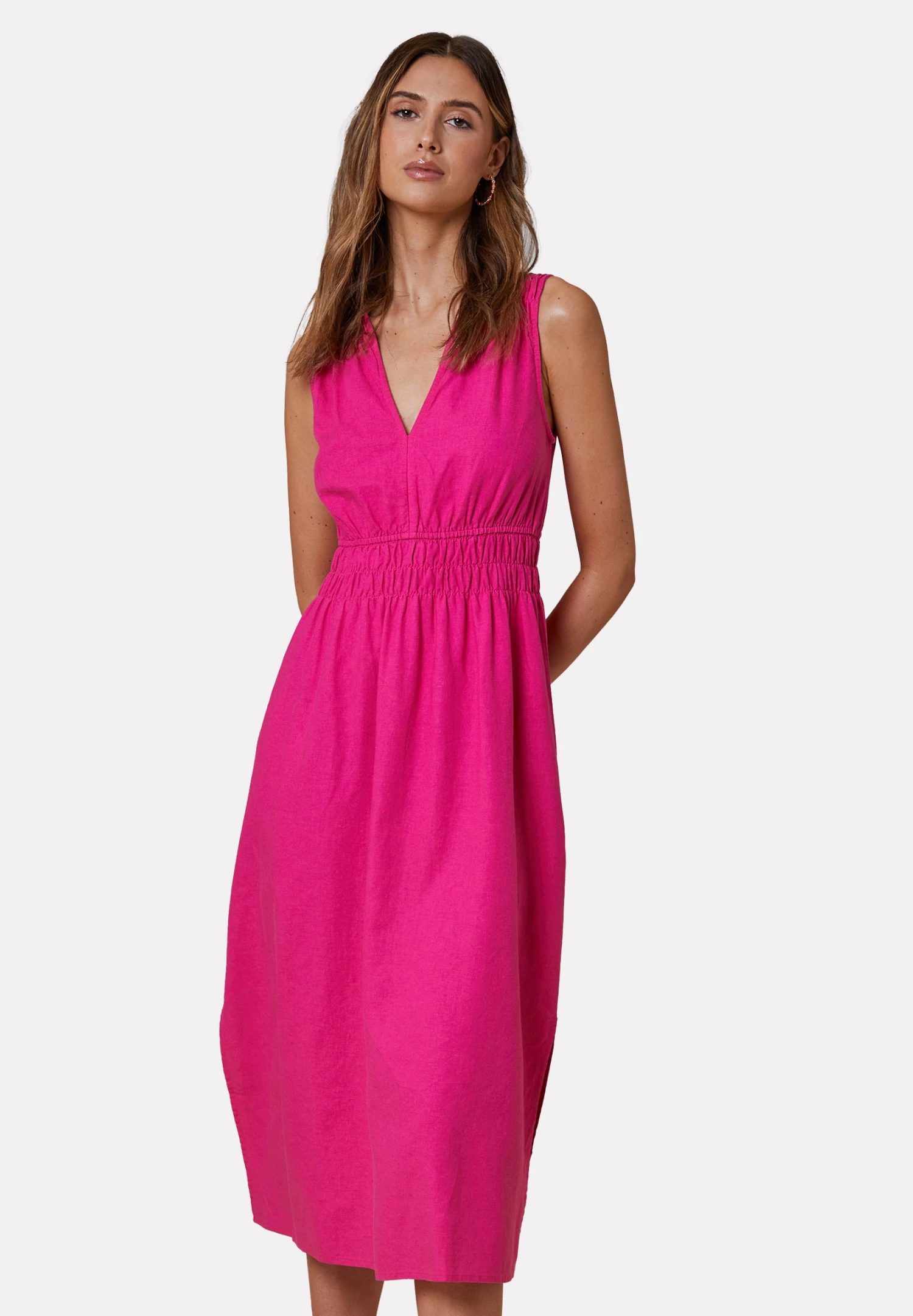 Threadbare Thb Peppercorn Waisted Midi - Jurk - Hot Pink 3 Threadbare Thb Peppercorn Waisted Midi - Jurk - Hot Pink