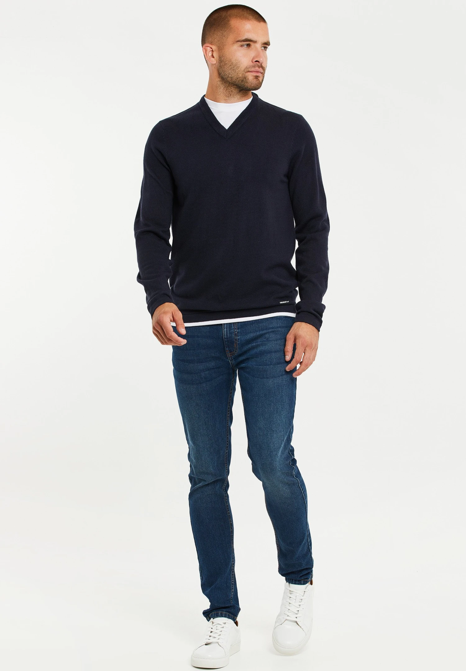Threadbare Bramwell V-Neck - Trui - Navy 4 Threadbare Bramwell V-Neck - Trui - Navy - Afbeelding 2
