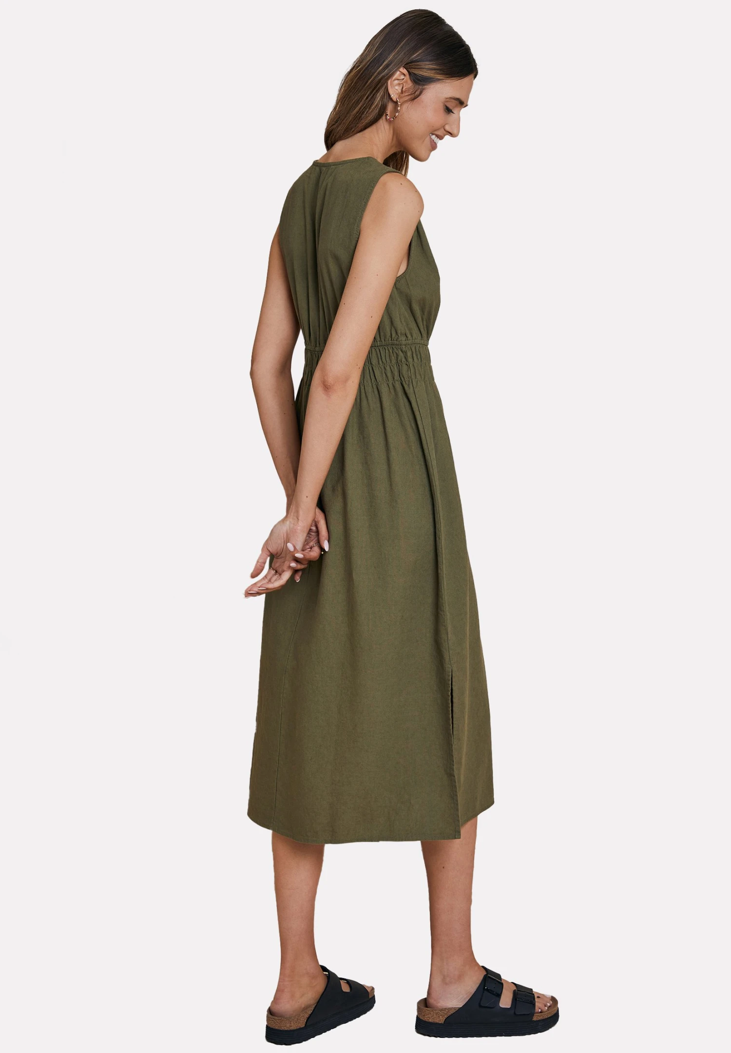 Threadbare Thb Peppercorn Waisted Midi - Jurk - Olive 4 Threadbare Thb Peppercorn Waisted Midi - Jurk - Olive - Afbeelding 2