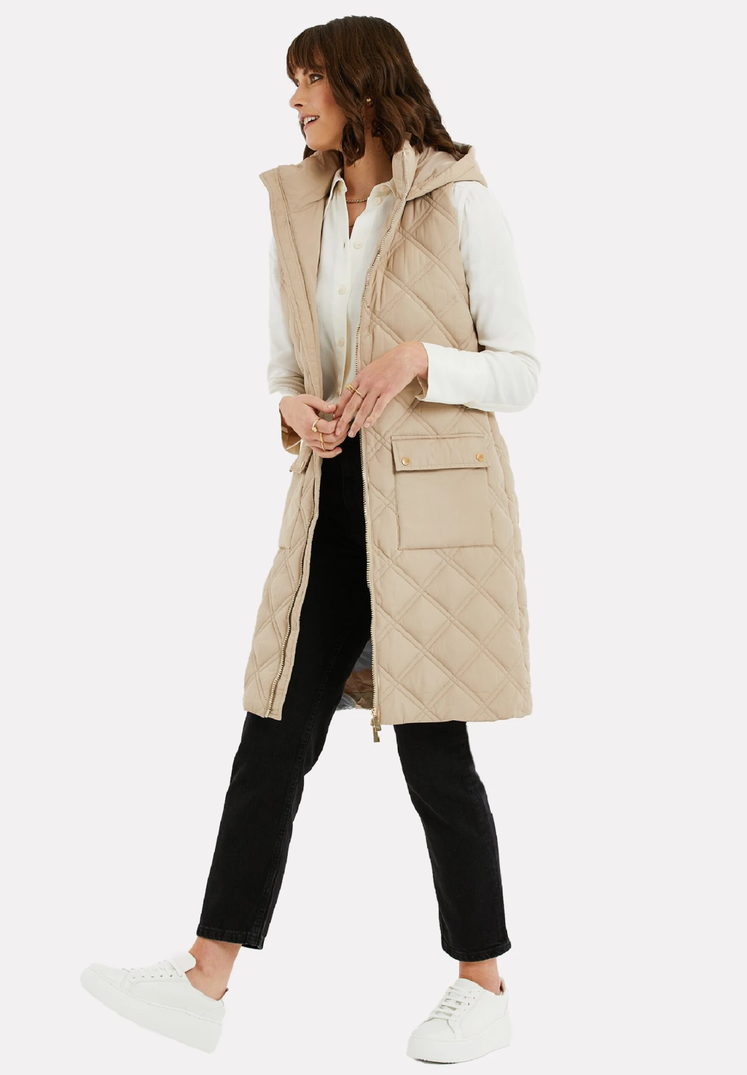 Threadbare Maggie Diamond Quilted- Bodywarmer - Taupe 6 Threadbare Maggie Diamond Quilted- Bodywarmer - Taupe - Afbeelding 4