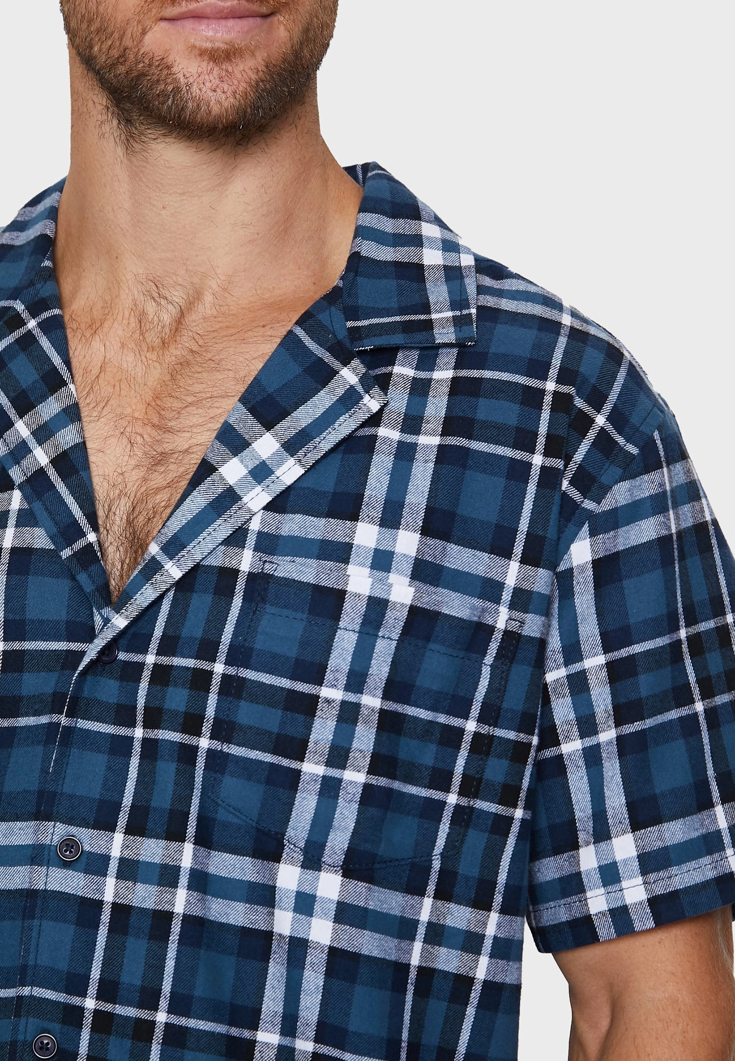 Threadbare Loungewear Temple - Pyjamashirt - Navy / Green Check 6 Threadbare Loungewear Temple - Pyjamashirt - Navy / Green Check - Afbeelding 4